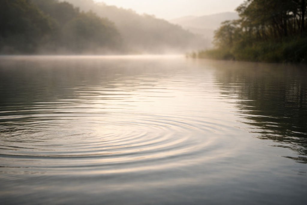 Ein ruhiger See mit leichten Wellen