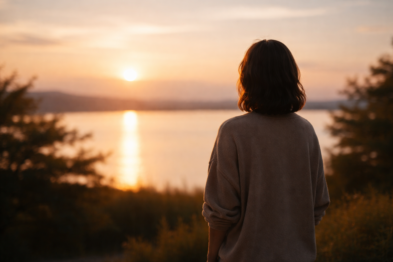 Một người đứng quay lưng trong không gian yên tĩnh, ánh sáng dịu, tạo cảm giác an toàn và thuộc về.