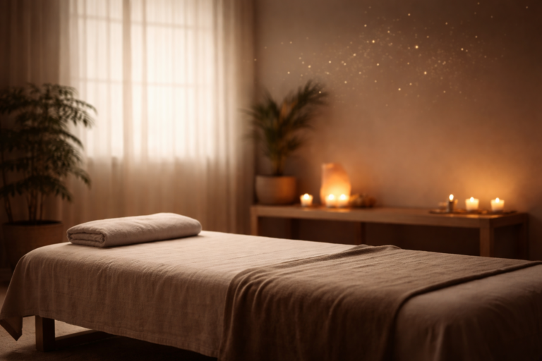 Reiki Behandlungsraum mit sanfter Beleuchtung
