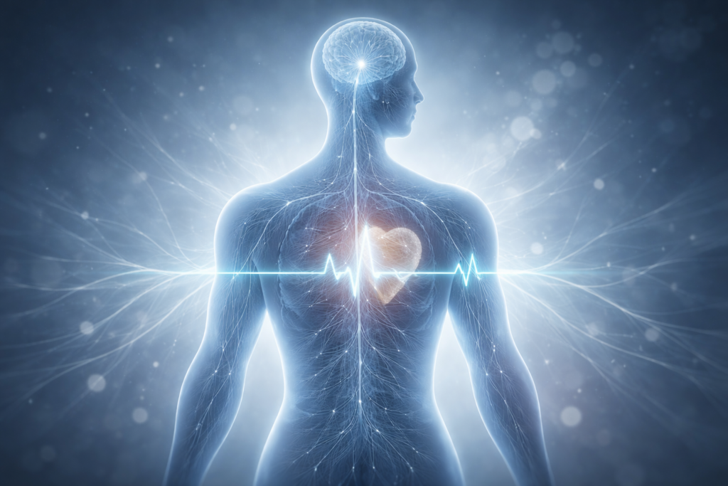 Minh họa các tín hiệu sinh lý như nhịp tim và hoạt động thần kinh liên quan đến sự tự điều chỉnh của cơ thể