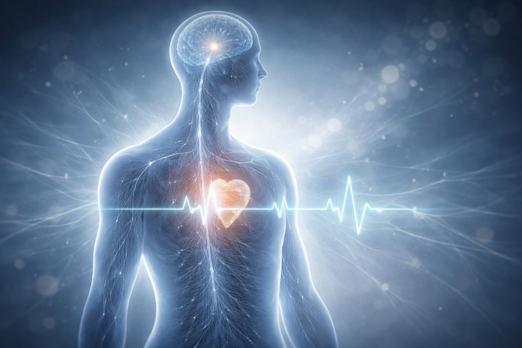 Minh họa mối liên hệ giữa não bộ, tim và hệ thần kinh trong quá trình tự điều chỉnh