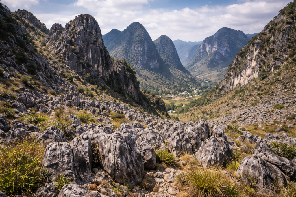 Kalkstein-Karstlandschaft im Dong-Van-Karstgeopark in Nordvietnam