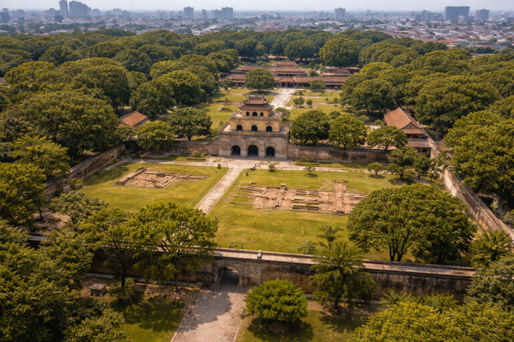 Kaiserliche Zitadelle von Thăng Long in Hanoi aus der Luft