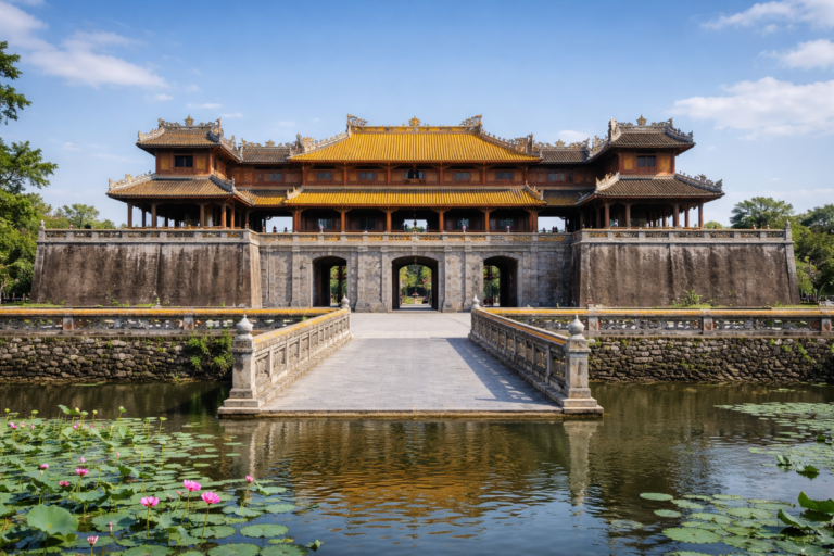 Ngọ-Môn-Tor der Kaiserlichen Zitadelle von Huế mit Wassergraben in Zentralvietnam
