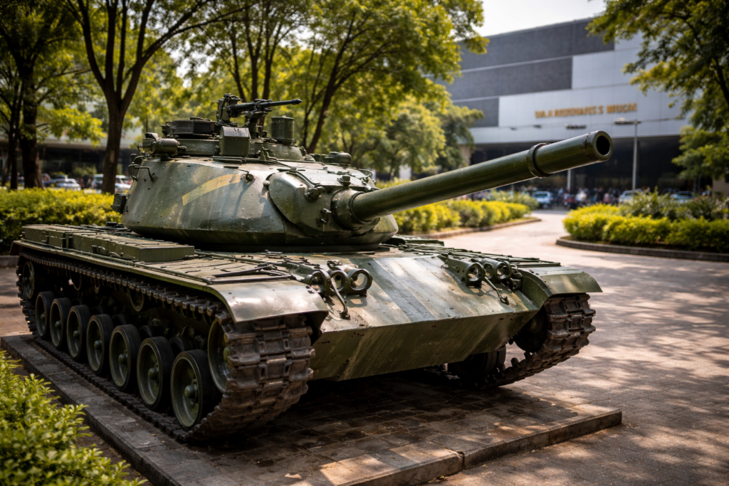 Detailansicht eines Panzers im Außenbereich des Kriegsmuseums in Ho-Chi-Minh-Stadt